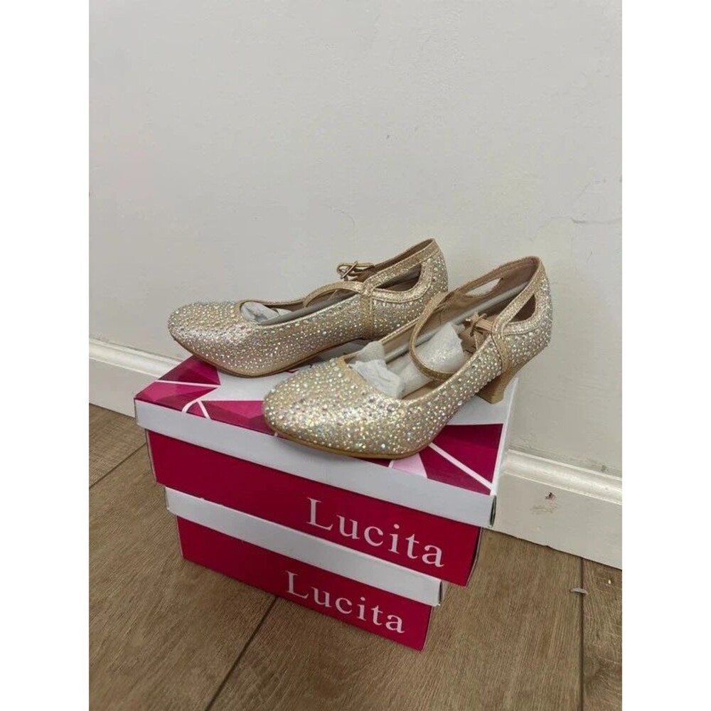 Lucita Girls Sparkle dress shoes Gold NIB